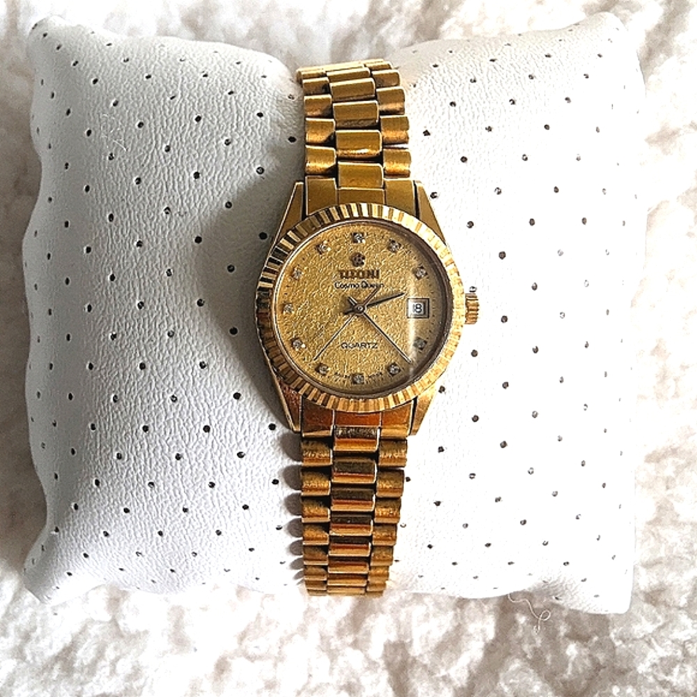 Titoni DIAMOND Cosmo Queen 💎 Watch Gorgeous Gold Plate Bracelet Swiss Made RARE